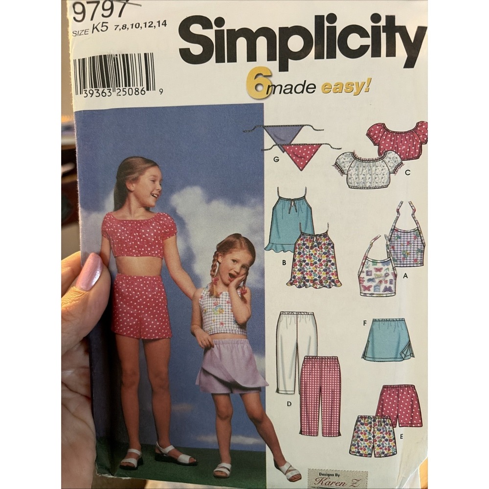 Simplicity Pattern 9797 Child's 6 Easy Tops Pants Shorts Skort Scarf 7-14 Uncut